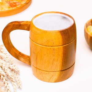 Vintage Eco-Friendly Wood Grain Flat Ear <b>Cup</b> Reusable Big Belly Sour Date Coffee Tea Cocktail Milk Beer Wooden Mug - Product Image 3