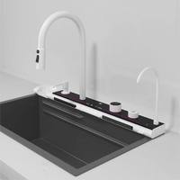 Robinet de cuisine multifonction en acier inoxydable 304, ensemble évier de cuisine moderne à cascade et pluie, cuve unique