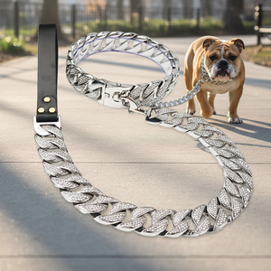 Collares y correas de diseñador de lujo de fabricante personalizado, conjunto de collar y correa de perro de lujo de eslabones cubanos de acero inoxidable duradero - Product Image 2