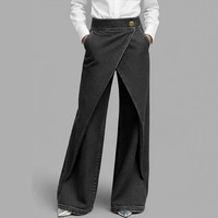 Jeans de Mezclilla de Algodón con Corte Asimétrico y Pierna Ancha para Mujer, Estilo Francés Chic, Cintura Alta, Efecto Adelgazante, Pantalones Holgados, Novedad 2026