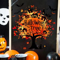 Autocollants muraux amovibles pour Halloween : Château hanté, citrouilles, lanternes, chauves-souris noires pour une fête effrayante