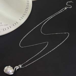 Pendentif en perle de ballon de 13-15 mm, grande perle, sur chaîne de pull en or et argent de 60 cm, pendentifs et breloques en perles multi-tailles - Product Image 1