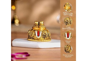 Idole religieuse hindoue décorative plaquée or Balaji Charan avec Shanku Chakra Namam de 2 pouces pour la décoration de la maison et du temple, cadeau - Product Image 6