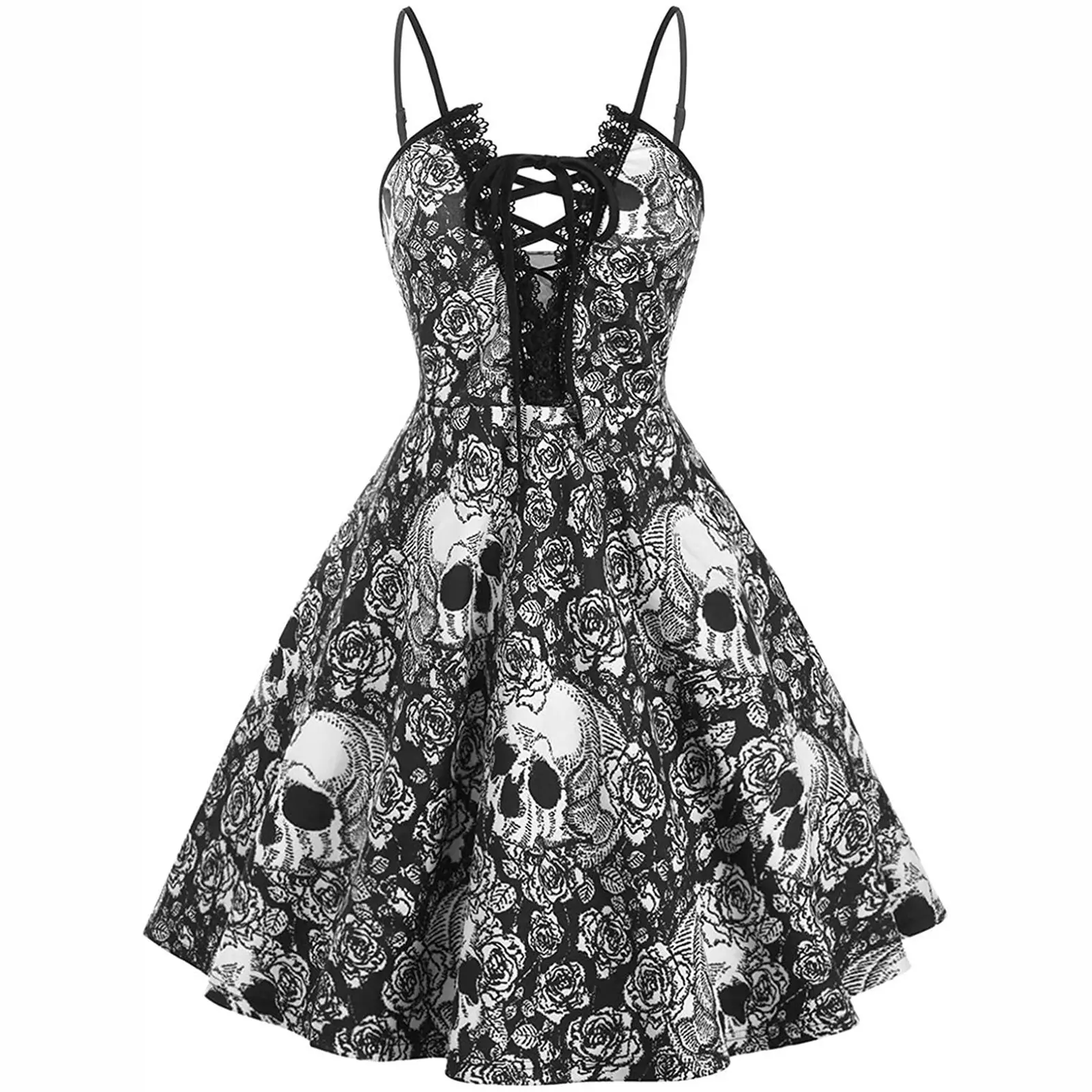 Women's 50s Vintage Rockabilly Dresses Lady Sleeveless Retro Floral Midi skull Casual Cocktail Tea Party Evening Prom Dresses