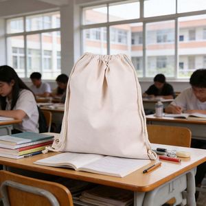 Reusable Canvas <b>Drawstring</b> <b>Backpack</b> Custom Color Printing Storage & Shopping Bag - Product Image 3