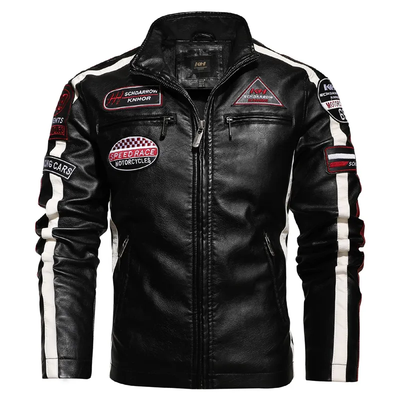 New Trend Patchwork Coat giacca da uomo in PU giacca da moto da corsa giacca in pelle da uomo