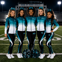Setelan Pemanasan Cheerleading Ombre Kustom, Jaket Zip Up Lengan Panjang dan Celana, Logo Berhias Rhinestone, Berbagai Warna, Seragam Latihan