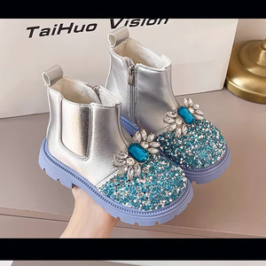 Sequined Glitter Rhinestone Kids Girls Boots Silver Comfortable Kids Boots Girls Princess Boots for Kids Girl - Product Image 3