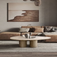 Table Basse Ovale de Salon Style Nordique Moderne Italien, Pierre Naturelle Marbre Travertin, OEM ODM