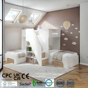Letto a Castello Confortevole a Due Piazze Singole in Legno MDF con Scala e Cassetti Portaoggetti, Design a Soppalco Salvaspazio per Camerette Piccole per Bambini e Ragazzi - Product Image 1