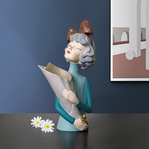 Resina fiore ragazza fiore decorazione in resina vaso di lusso high-end sala da soggiorno TV elementi di fiori casa cose buone - Product Image 4