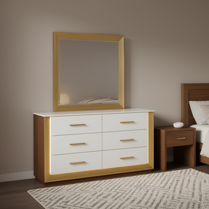 Comò Contemporaneo a 6 Cassetti in Legno con Finitura Dorata per Camera da Letto - Product Image 2
