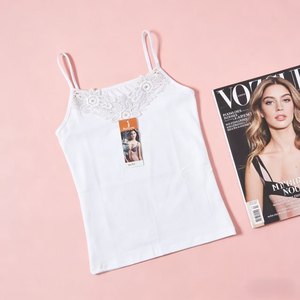 Camisola Blanca con Encaje Frontal Modelo XMK008 de $0.65 para Mujer, Top sin Mangas Suave y Elástico - Product Image 3