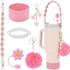 Lower Decor Water Cup Set Silicone Straw <b>Cap</b> Cup Cover Pom Pom Keyring Portable Hand Lanyard - Product Image 5