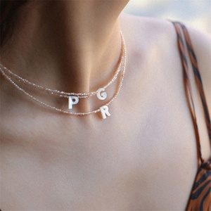 High Quality Gold Plated Stainless Steel Waterproof DIY 26 Initial Letter Pendant Pearl <b>Chain</b> Choker Necklace - Product Image 3