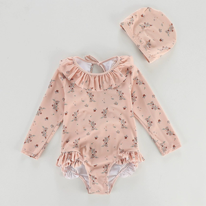 Nouvel ensemble <span class=keywords><strong>de</strong></span> maillots <span class=keywords><strong>de</strong></span> <span class=keywords><strong>bain</strong></span> une pièce pour bébés filles, style volanté et dos nu, avec bonnets, pour tout-petits - Product Image 4