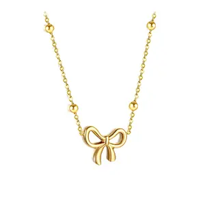 Kalung busur untuk wanita anak perempuan kalung Choker simpul 18K kalung Choker pita lapis emas mode hadiah perhiasan