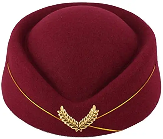 Azafata sombrero azafata sombrero auxiliar de vuelo sombrero azafata tapa de traje Cosplay traje accesorios-vino rojo