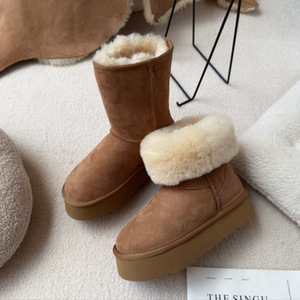 Botas de Nieve Integradas de Piel de Oveja y Lana para Mujer, Cálidas, con Suela Gruesa y Aumento de Altura Interior, Zapatos Cálidos de Algodón con Forro de Lana - Product Image 5