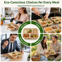 Conteneur alimentaire jetable biodégradable et écologique à 4 compartiments, compatible micro-ondes, avec couvercle, pour plats à emporter et événements festifs
