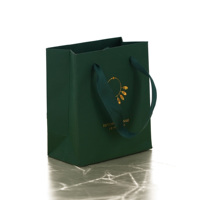 Sacs en papier de luxe personnalisés pour bijoux, vente en gros, sacs de shopping verts pour bijoux avec estampage à chaud, sacs d'emballage pour bijoux