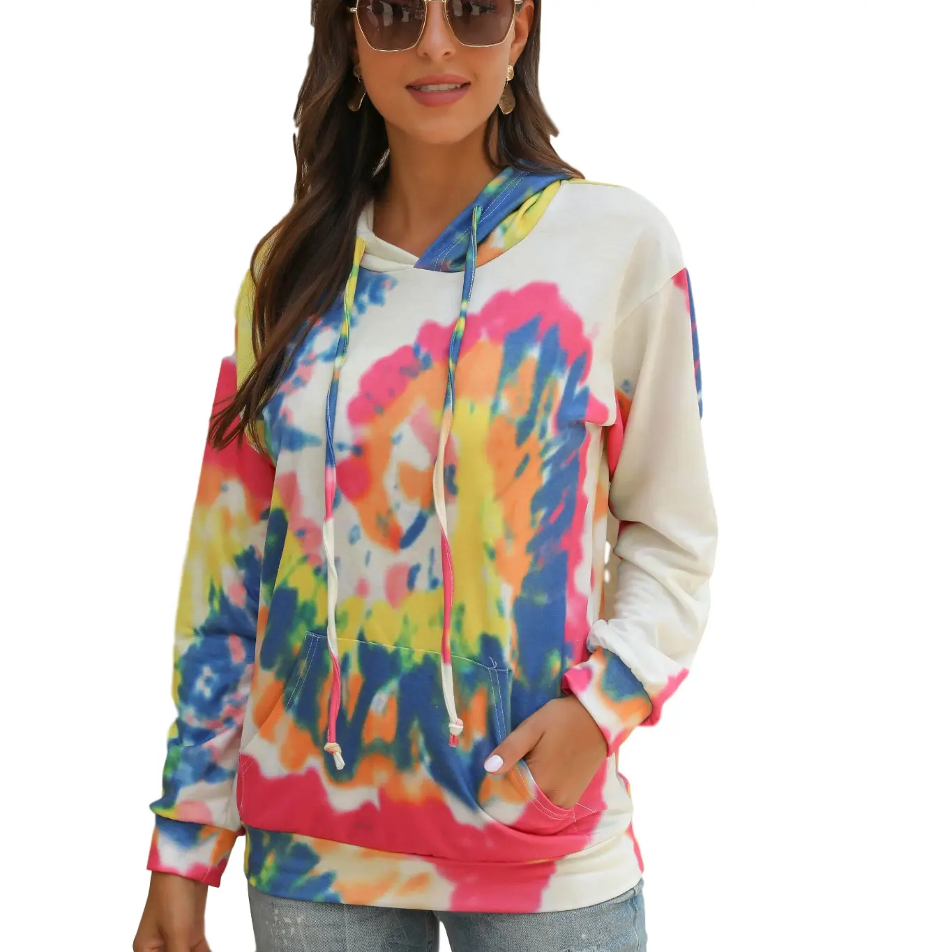 35% Cotton 65% Polyester Women Tops Autumn Winter Casual Long Sleeve Tie Dye Hoodies