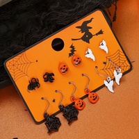 Ensemble de boucles d'oreilles tendance en alliage, motif tête de citrouille et fantôme, style Halloween, thème horreur sombre, pour femmes, best-seller transfrontalier Europe-Amérique