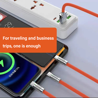 Cable USB de carga rápida de silicona líquida de aleación de zinc 3 en 1 con LED, compatible con carga rápida, aplicable para iPhone y Android