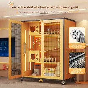Kattenvilla voor thuisgebruik, milieuvriendelijk, extra groot, ruimte voor vrije beweging, houten deur, kattenkooi, nest, balkon, kattenopvang, huisdierhuis, geschikt voor alle seizoenen - Product Image 4