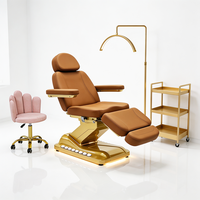 Table de massage électrique moderne à 4 moteurs inclinable pour soins cosmétiques et spa, mobilier de salon de luxe avec base dorée
