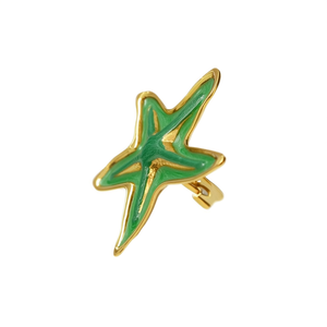 Fashion <b>Ring</b> Star Shape Green Enamel Gold Plated 316L Stainless Steel Sustainable Resistant Jewelry - Product Image 2
