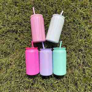 Gobelets isothermes personnalisés avec logo holographique, effet brillant, sublimation, 16 oz, en acier inoxydable, forme canette de bière - Product Image 1