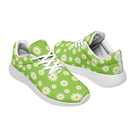 Chaussures de course personnalisées à imprimé floral marguerite verte pour hommes et femmes, respirantes, légères, avec logo personnalisé, baskets de sport décontractées