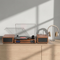 Lecteur de disques vinyles sans fil Bluetooth 3 vitesses, style rétro moderne du milieu du siècle, avec haut-parleurs indépendants