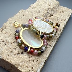 Cuentas de Circonio Personalizadas al por Mayor, Medallas Ovaladas de Nácar y Madreperla, Dijes de la Virgen María para la Fabricación de Joyas y Collares - Product Image 4