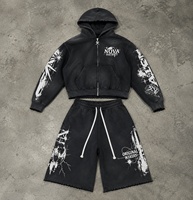 Ensemble de survêtement homme deux pièces : sweat à capuche zippé court coupe boxy et short de survêtement long 3/4, style vintage délavé à l'acide