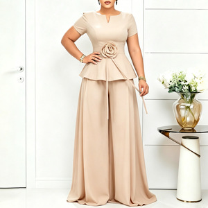 <span class=keywords><strong>Ensemble</strong></span> deux pièces tendance <span class=keywords><strong>pour</strong></span> <span class=keywords><strong>femme</strong></span> : haut élégant à col rond et manches courtes à volants et pantalon large – Idéal <span class=keywords><strong>pour</strong></span> le bureau en été (J3371) - Product Image 6