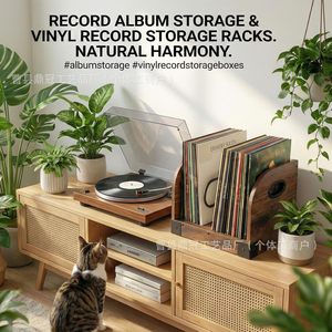 Wooden Record Storage Rack With Partitions Desktop <b>Vinyl</b> Display Holder For Music Lovers - Product Image 4
