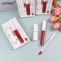 Nouveau design 2025 – Lot de maquillage 3-en-1 : Rouge à lèvres liquide mat imperméable et crayon à lèvres, emballage blanc, vente en gros