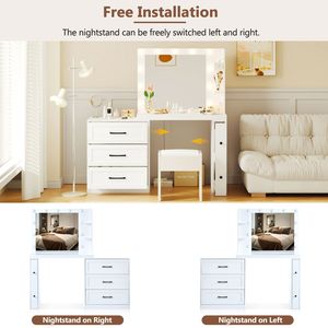 DB 55.2\" Vanity <b>Desk</b> with Adjustable Side <b>Cabinet</b> & for Hollywood Lights 5 Storage Drawers & 2-Shelves for Dressing up - Product Image 5