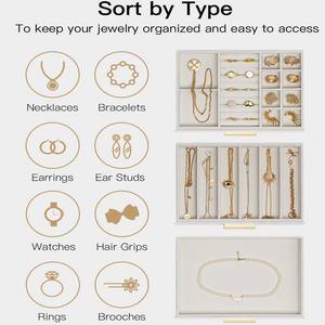 Шкатулка для украшений Vlando, с 3 ящиками для колье, колец, серег, подарок на День матери - Product Image 3