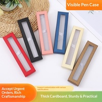 Boîte à stylos en papier de couleur unie avec couvercle et base, fenêtre transparente, boîte cadeau bronzée, design rectangulaire
