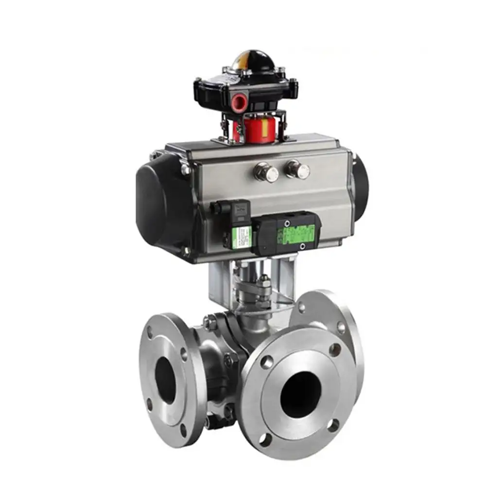 COVNA AC220V DN25 304 Stainless Steel Air Control Ball Valve 3 ways ANSI Pneumatic Flange Ball valve