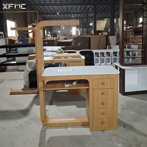 Factory Modern Solid Wooden Color <strong>Nail</strong> Table with LED Light White Stone Top Manicure Lamp Stylish Design Manicure <strong>Desk</strong> Table - Product Image 6