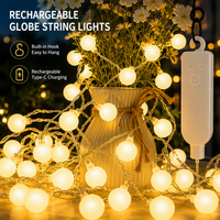 Wiederaufladbare LED-Lichterkette mit Kristallkugeln und Timer für Innenräume, Schlafzimmer, Weihnachtsbaum, Hochzeit und Partydekoration