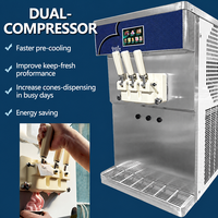 Machine à glace molle commerciale à prix d'usine en gros, 2+1 saveurs mélangées, double compresseur, 50L/H, pour la fabrication de glaces