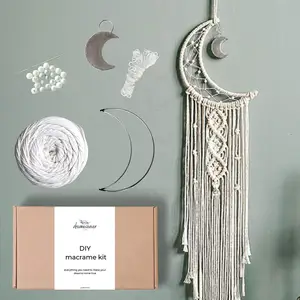 Decoração de casa faça você mesmo boho parede, pendurado à mão macrame branco diy lua kit de artesanato dos sonhos para adultos crianças