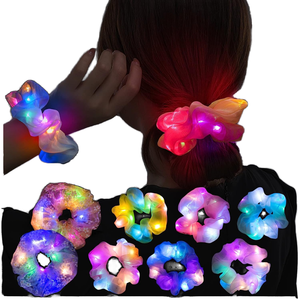 Venta caliente 3 modos LED luz luminosa satén elástico pelo Scrunchies brillo oscuro Nylon accesorios para el cabello para Halloween seguro - Product Image 1