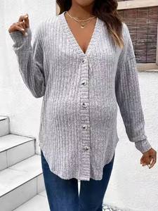 Nueva mujer <span class=keywords><strong>embarazada</strong></span> primavera otoño suéter botón cárdigan chaqueta manga larga cuello en V Casual Tops ropa de maternidad abrigo - Product Image 3
