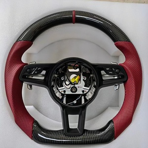 Volante de Cuero y Fibra de Carbono Compatible con <span class=keywords><strong>Porsche</strong></span> Panamera Cayenne Macan Taycan Cayman Boxster <span class=keywords><strong>Carrera</strong></span> 997 <span class=keywords><strong>911</strong></span> 991 718 - Product Image 3